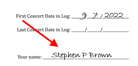 Concert Log Training 1-3